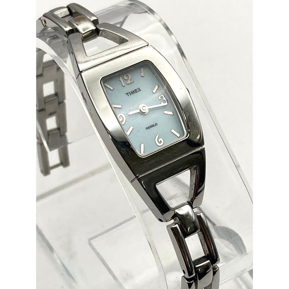 Timex Indiglo Women's Bracelet Watch - New Battery - Wrist 6.25 Blue Silver